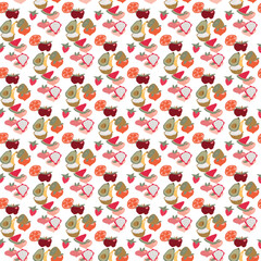 Seamless decorative pattern with exotic fruits. Repeated modern background for wallpaper, web, scrapbook, wrapping paper, digital design.
