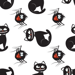 vector graphic holiday illustration with cats and spiders