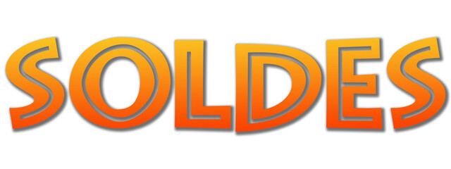 Soldes. Texte orange sur fond transparent.
