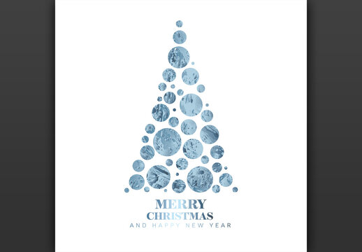 Modern Trendy Christmas Card with Blue Metallic Circles Triangle Christmas Tree