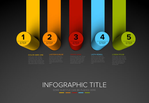 Minimalistic Dark Five Steps Template with Cylindric Circle Steps