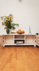 Boho rtv cabinet with rattan painted in beige