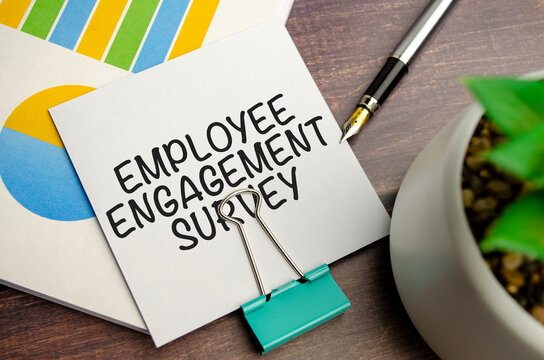 EMPLOYEE ENGAGEMENT SURVEY. text on sticker and charts
