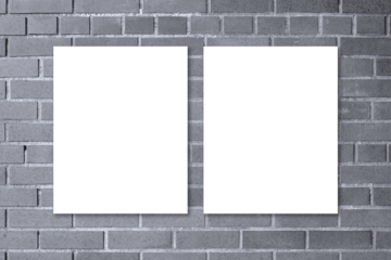 Two Poster Mockup on Modern Gray Brick Wall