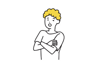 腕組みをして感心している男性　シンプルな線の人物イラスト