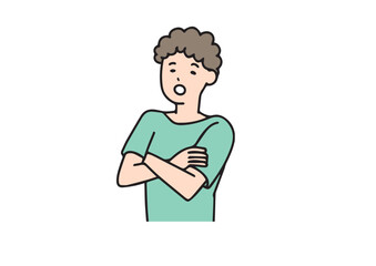 腕組みをして感心している男性　シンプルな線の人物イラスト