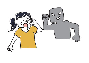 被害を受けている女性　コミカルな手書きの人物