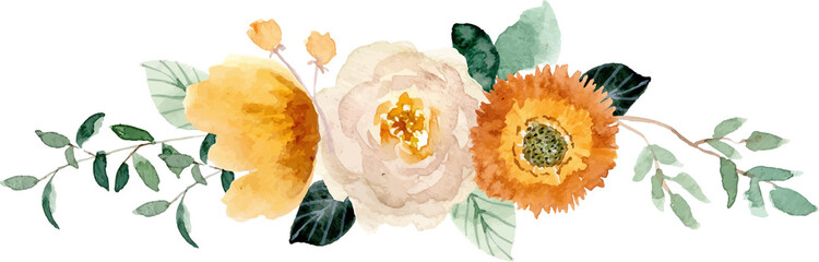 yellow beige floral bouquet watercolor border © wulano