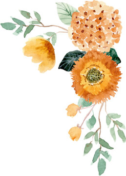 Yellow Floral Bouquet Watercolor Border