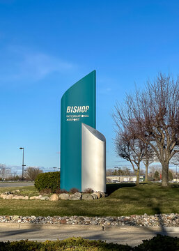 Flint, Michigan - June 16 2022: Entrance signage of Bishop International Airport at Flint, Michigan