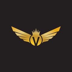 golden v letter with crown logo concept icon illustration