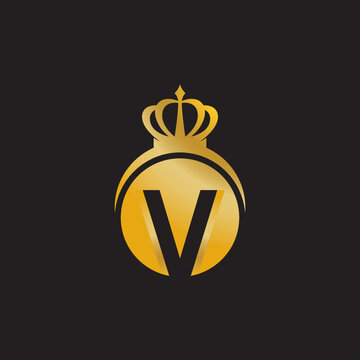 golden v letter with crown logo concept icon illustration