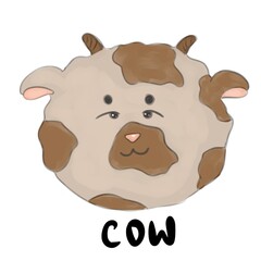 The cow head, color illustration for children education purposes