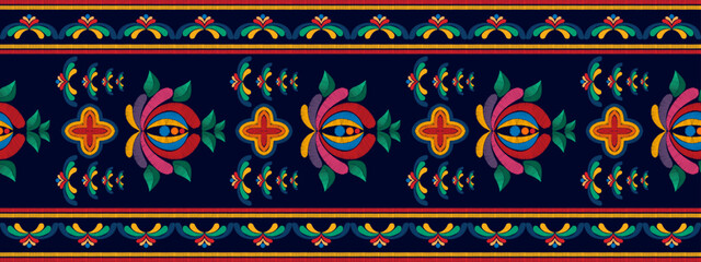 Ikat ethnic seamless pattern home decoration design. Aztec fabric carpet boho mandalas textile decor wallpaper. Tribal native motif flower traditional embroidery vector background 