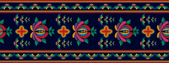 Cercles muraux Style bohème Ikat ethnic seamless pattern home decoration design. Aztec fabric carpet boho mandalas textile decor wallpaper. Tribal native motif flower traditional embroidery vector background 