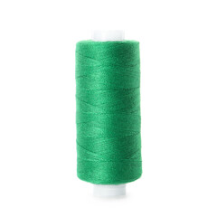 Spool of green sewing thread isolated on white