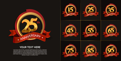 set of anniversary with golden color and red ribbon can be use for celebration moment