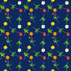 ポピー（ヒナゲシ）のシームレスパターン　春の花柄の手描き水彩イラストテキスタイル