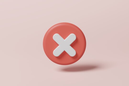 Red X Mark In A Circle Shape On Pink Background. Error, Cancel, Ban, Failed Concept. 3d Rendering