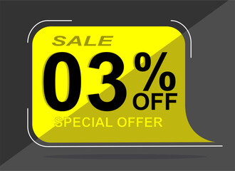 Sale tag 3% three percent off, vector illustration, balloon shape.