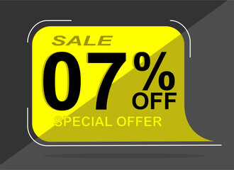Sale tag 7% seven percent off, vector illustration, balloon shape.