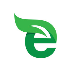 E Initial letter with green leaf logo