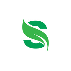 S Initial letter with green leaf logo