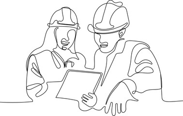 construction manager and engineer working on building site. Vector illustration