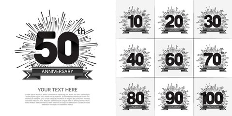 set of anniversary with black color and fireworks can be use for celebration moment