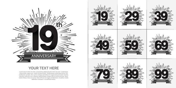 set of anniversary with black color and fireworks can be use for celebration moment