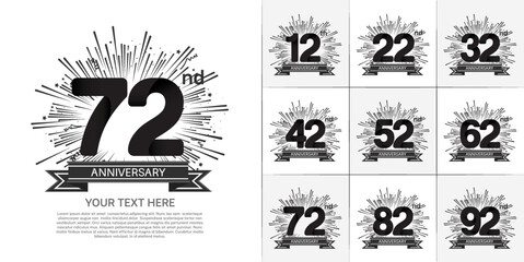 set of anniversary with black color and fireworks can be use for celebration moment