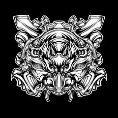 Japanese tattoo oni mask tribal illustration