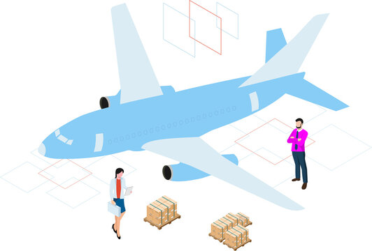3D isometric concept of Global logistic network and Smart Logistics with air transportation. Transparent PNG illustration