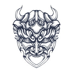 Japanese mask tattoo vector illustration