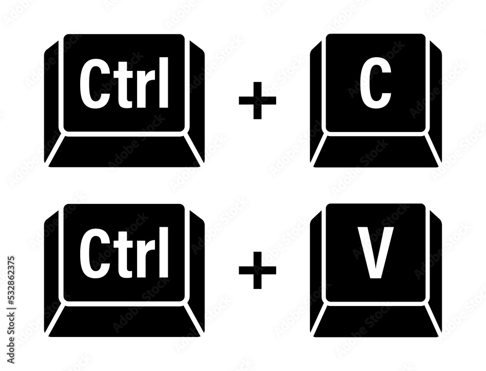 Aufkleber Ctrl C and Ctrl V computer keyboard buttons. Desktop interface. Web icon.  stock illustration.