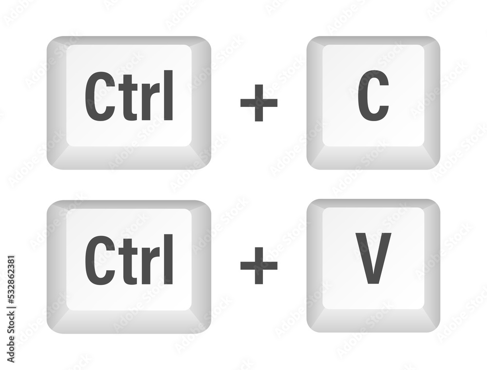 Aufkleber Ctrl C and Ctrl V computer keyboard buttons. Desktop interface. Web icon.  stock illustration.