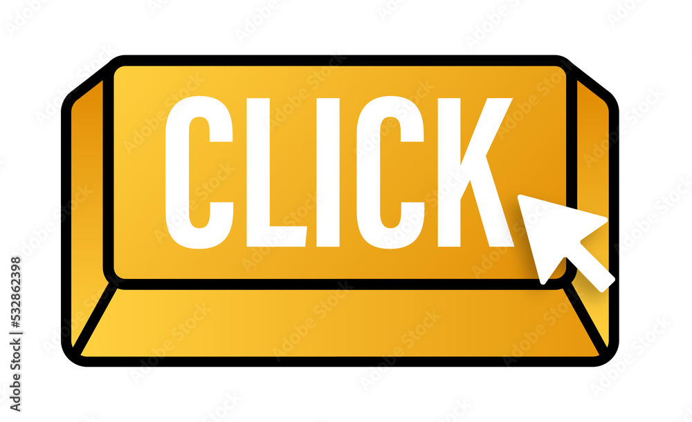 Poster click with cursor button. internet icon. pointer click icon. stock illustration.