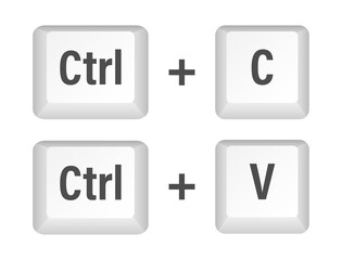 Ctrl C and Ctrl V computer keyboard buttons. Desktop interface. Web icon.  stock illustration.