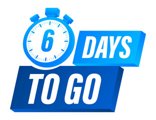 6 Days to go. Countdown timer. Clock icon. Time icon. Count time sale.  stock illustration.