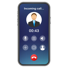 Smartphone with incoming call on display. Incoming call.  stock illustration.