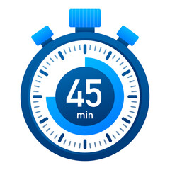 The 45 minutes, stopwatch  icon. Stopwatch icon in flat style, timer on on color background.  illustration.