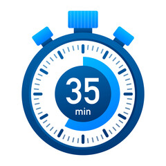 The 35 minutes, stopwatch  icon. Stopwatch icon in flat style, timer on on color background.  illustration.