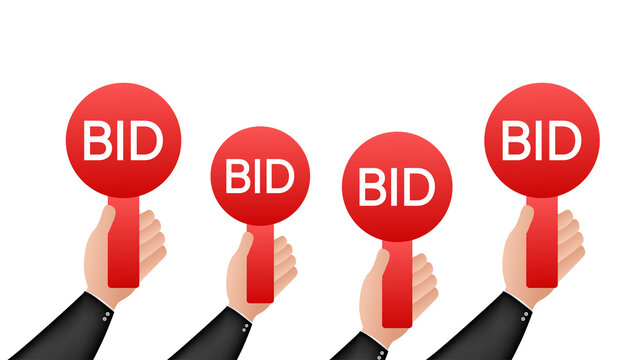 Business Concept. Bid, Great Design For Any Purposes. Auction Competition. Hand Icon.  Stock Illustration.