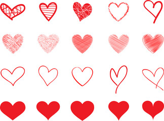Heart hand draw vector. Red heart hand drawn love icons isolated. Paint brush stroke heart icon. Hand drawn vector for love logo, heart symbol, doodle icon and Valentine's day. Painted grunge vector
