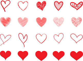 Heart hand draw vector. Red heart hand drawn love icons isolated. Paint brush stroke heart icon. Hand drawn vector for love logo, heart symbol, doodle icon and Valentine's day. Painted grunge vector