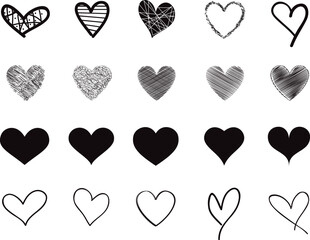 Heart hand draw vector. Black heart hand drawn love icons isolated. Paint brush stroke heart icon. Hand drawn vector for love logo, heart symbol, doodle icon and Valentine's day. Painted grunge vector