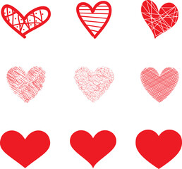 Heart hand draw vector. Red heart hand drawn love icons isolated. Paint brush stroke heart icon. Hand drawn vector for love logo, heart symbol, doodle icon and Valentine's day. Painted grunge vector