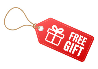 Business template with red free gift on white background for banner design.  business template. Present gift box icon.