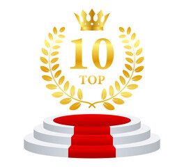 Top 10. Golden laurel wreath icon. Victory prize. Trophy cup.  stock illustration.