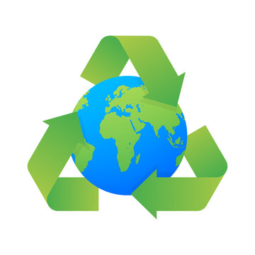 Recycle recycling symbol. Green earth globe  design. Environment, ecology, nature protection concept.  stock illustration.
